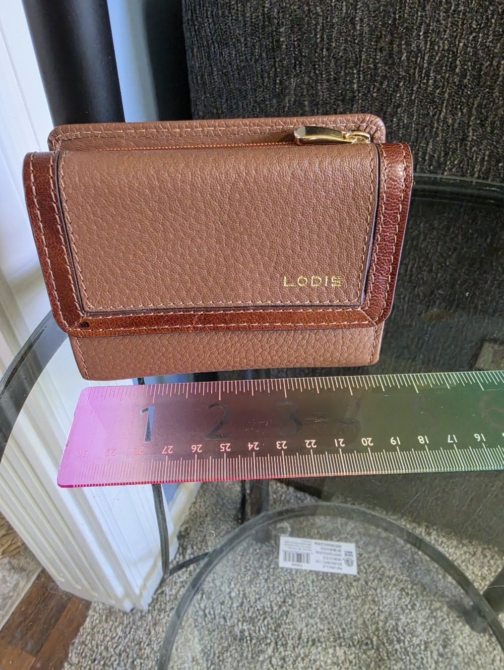 Lodis Chestnut Brown Leather Trifold Wallet with Gold Logo